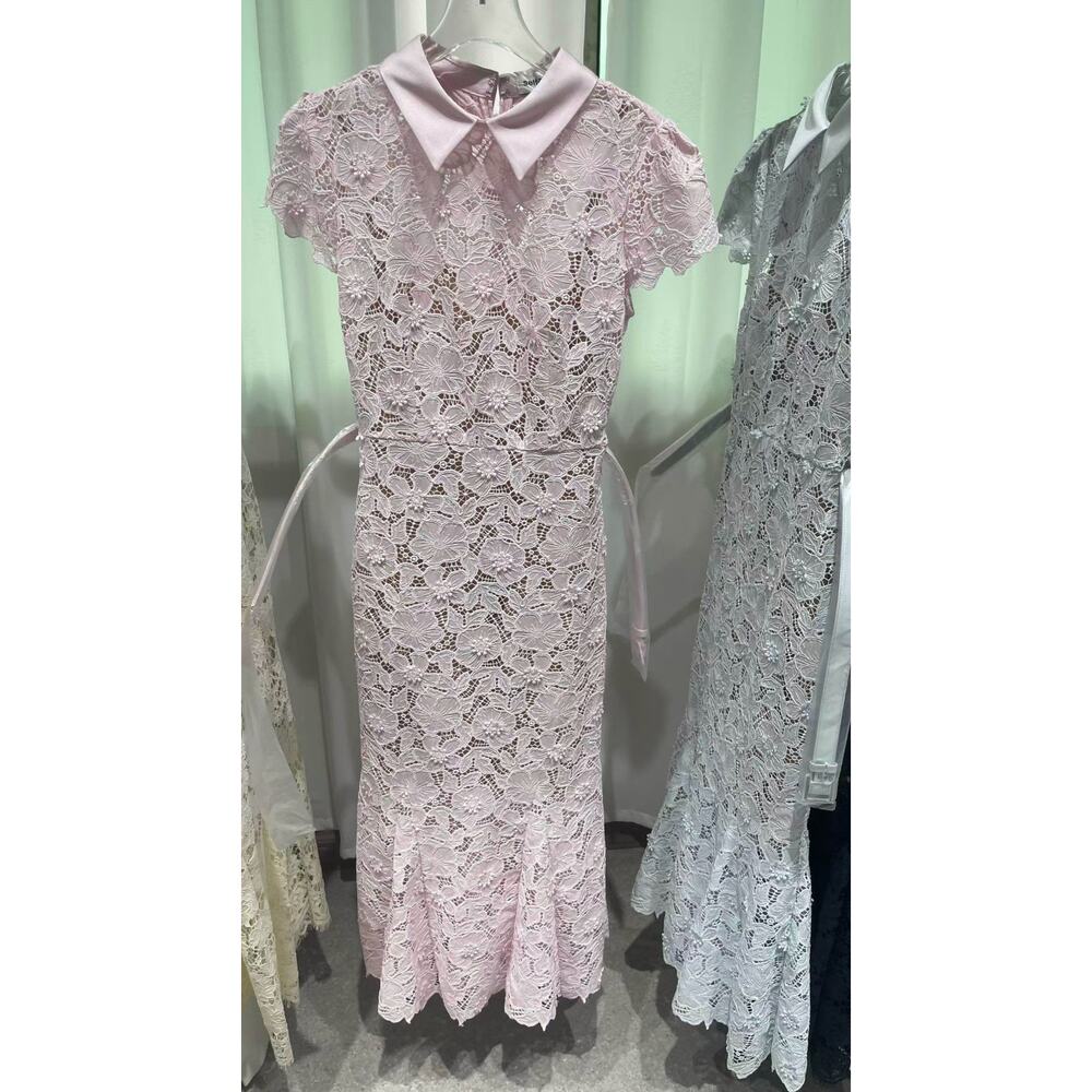Self Portrait Pink Guipure Lace Midi Dress - Picture 5 of 9